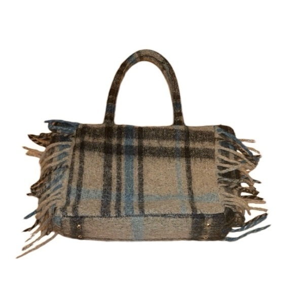 MC2 Saint Barth Vanity Blanket Blue &‎ Tan Tartan Plaid Travel Tote Shoulder Bag - Picture 6 of 15